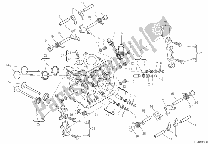 Alle onderdelen voor de Horizontale Kop van de Ducati Hypermotard 950 SP 2019